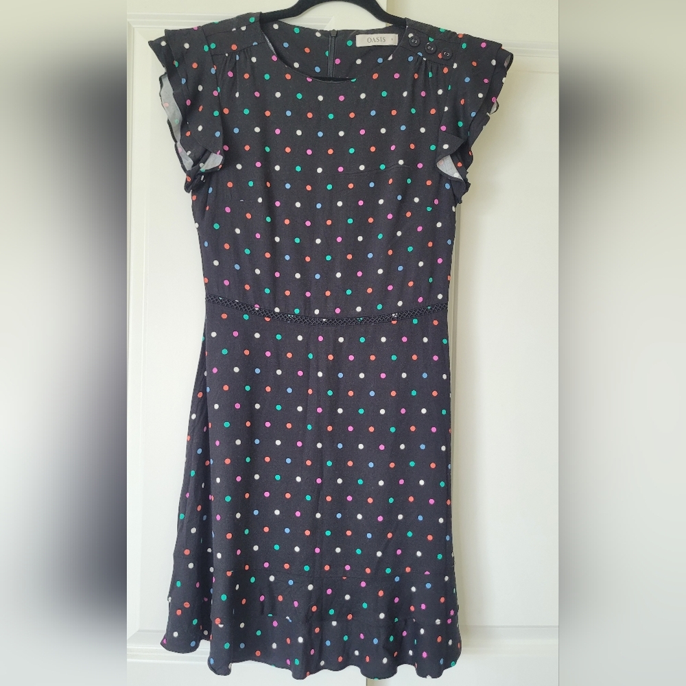 Oasis Black and Red Ruffled A-Line Mini Dress